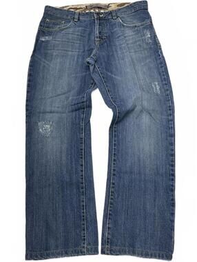 Zara Mens 34 Blue Denim Distressed Straight Leg Jeans Hip Hop Streetwear